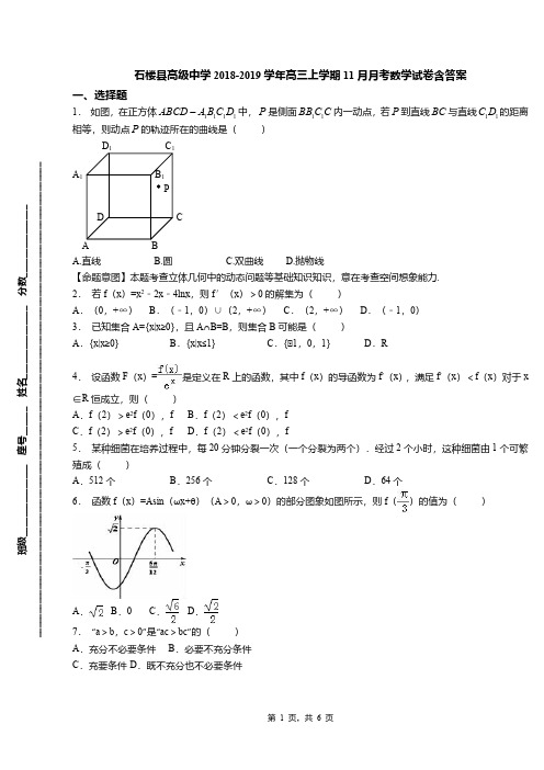 石楼县高级中学2018-2019学年高三上学期11月月考数学试卷含答案