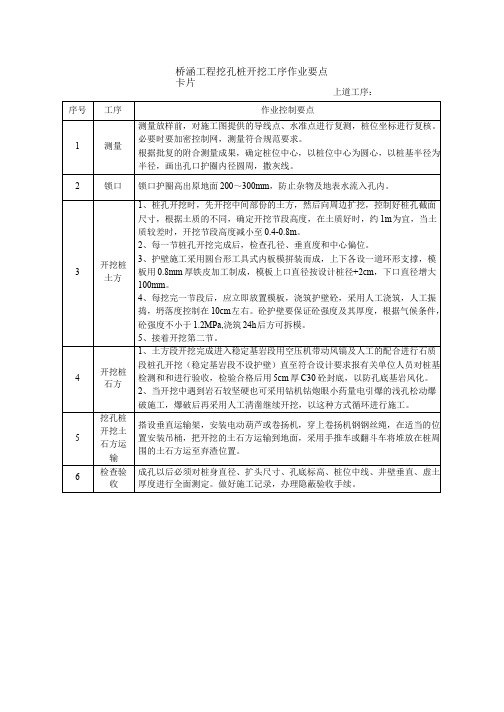 桥涵工程挖孔桩开挖工序作业要点卡片