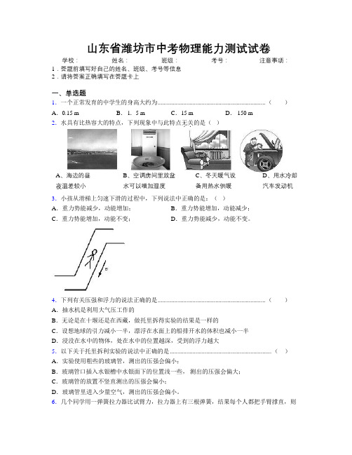 最新山东省潍坊市中考物理能力测试试卷及解析