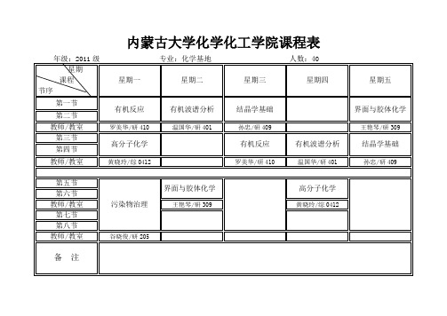 内蒙古大学化学化工学院2014-2015学年第一学期课程表