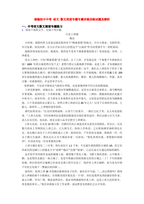 部编初中中考 语文 散文阅读专题专题训练训练试题及解析