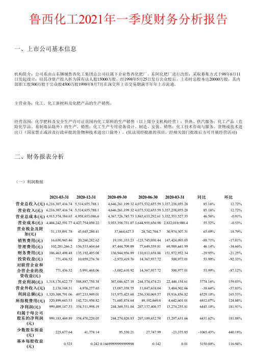 鲁西化工2021年一季度财务分析报告