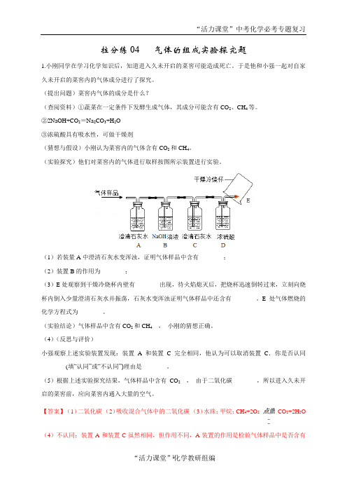 拉分练04 气体的组成实验探究题(教师版)-2021年中考化学拉分题专练—实验探究题