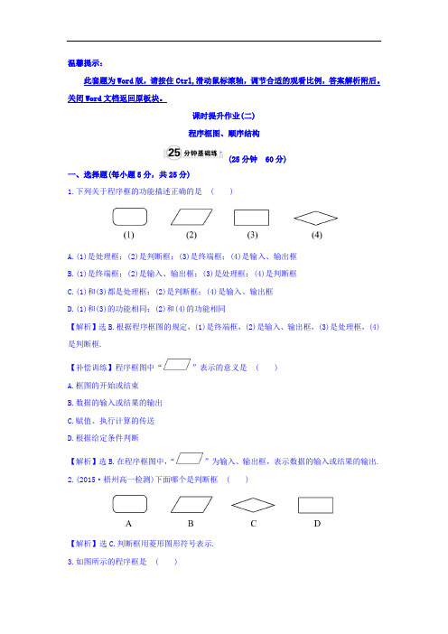 2017年秋高中数学必修三课时提升作业二 1-1-2第1课时 程序框图、顺序结构 基础练 含答案 精品