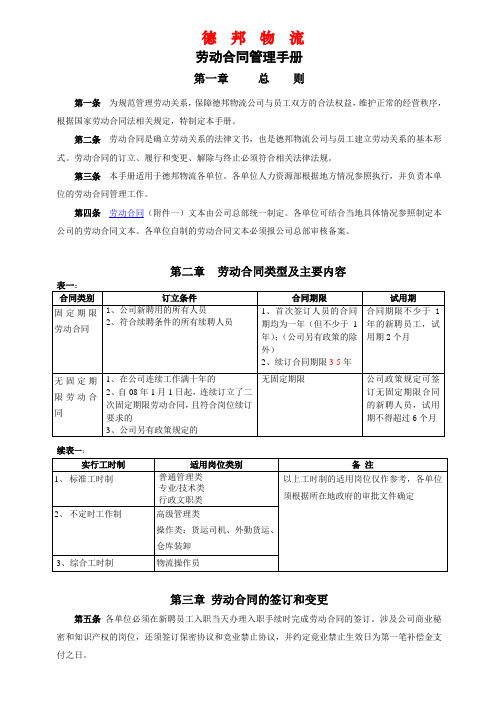 德邦物流劳动合同管理手册