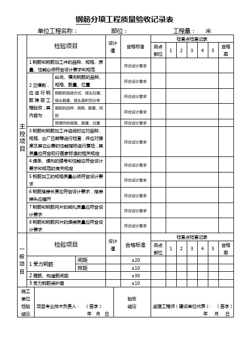 钢筋分项工程质量验收记录表