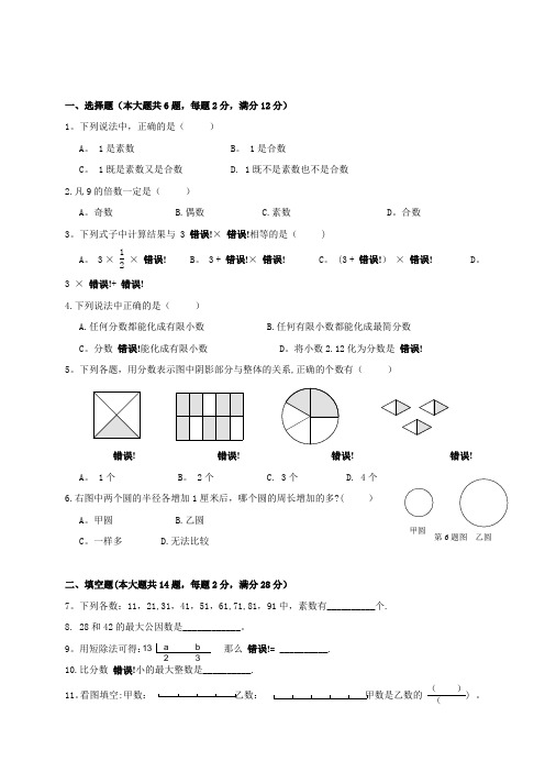 上海市六年级上数学期末考试试卷