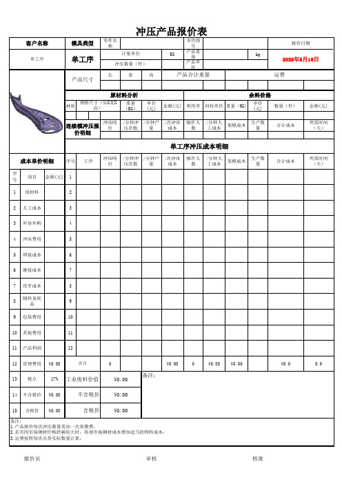 冲压零件报价表