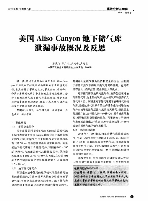 美国Aliso Canyon地下储气库泄漏事故概况及反思