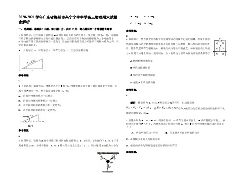 2020-2021学年广东省梅州市兴宁宁中中学高三物理期末试题含解析