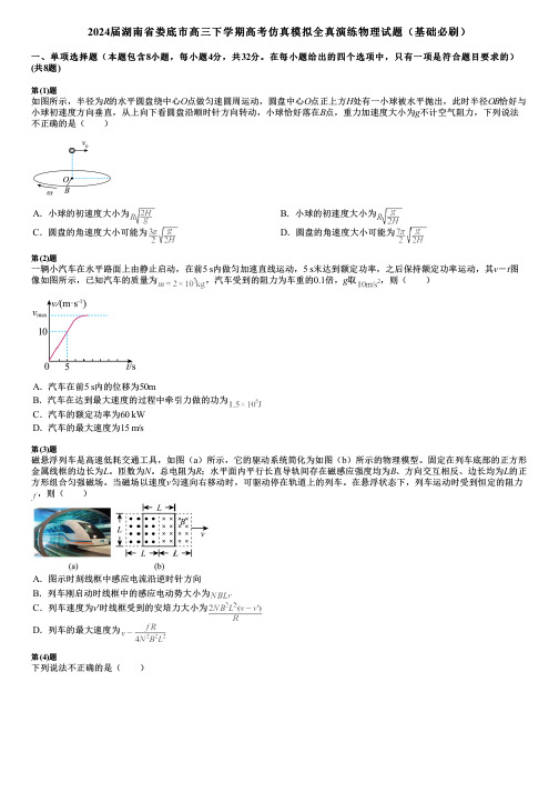 2024届湖南省娄底市高三下学期高考仿真模拟全真演练物理试题(基础必刷)