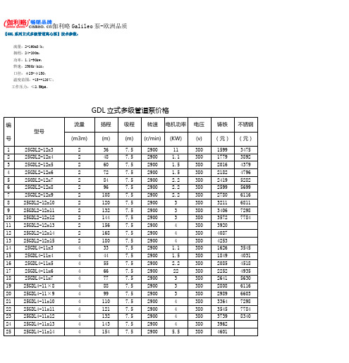 GDL系列立式多级管道离心泵技术参数及价格