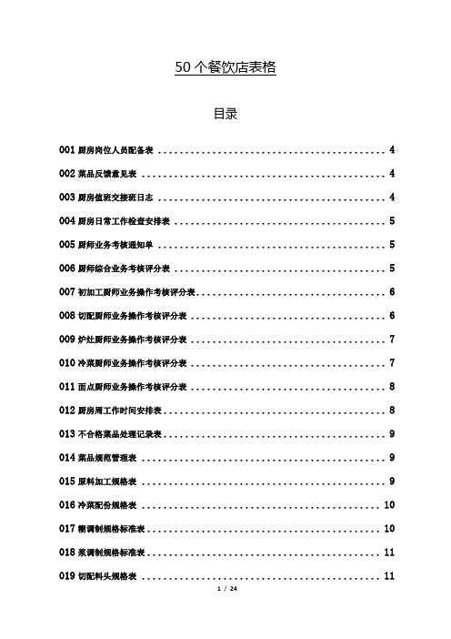 50个餐饮店表格(餐饮企业表格大全)