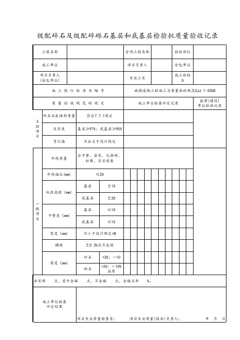 级配碎石及级配碎砾石基层和底基层检验批质量验收记录