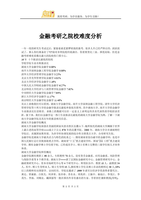 金融考研之院校难度分析