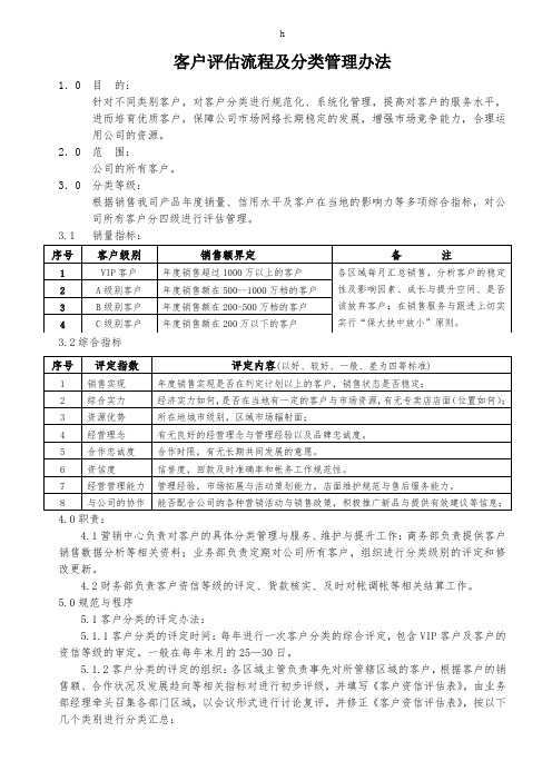 客户评估流程及分类管理办法