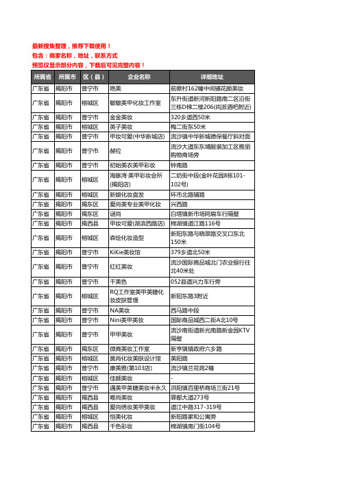 新版广东省揭阳市彩妆企业公司商家户名录单联系方式地址大全90家