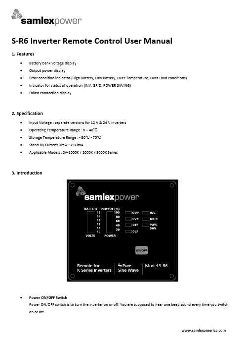 S-R6 Inverter Remote Control用户手册说明书