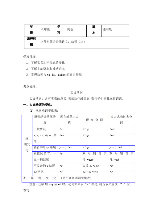 小升初英语语法讲义：动词(三)