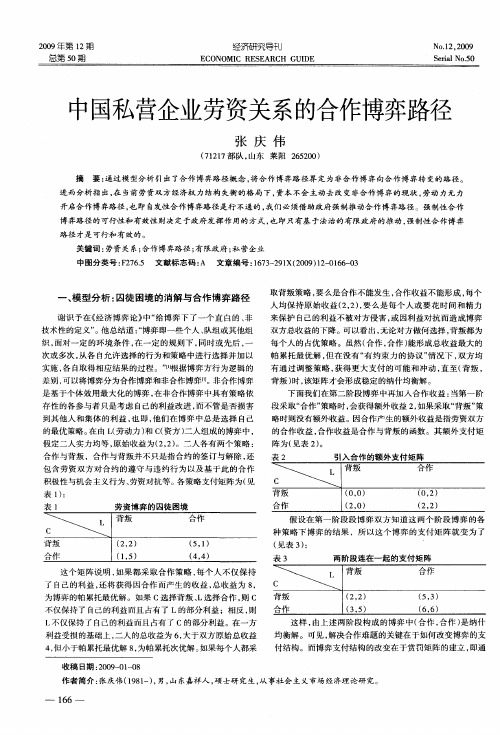 中国私营企业劳资关系的合作博弈路径