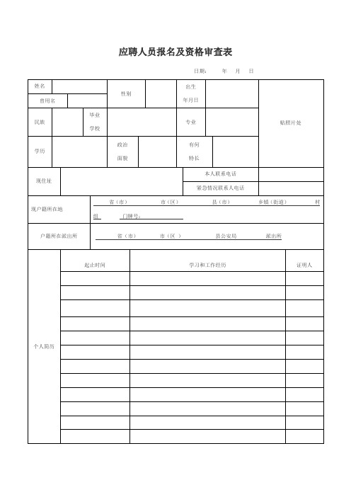 应聘人员报名及资格审查表