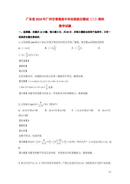 广东省广州市普通高中2019届高三数学综合测试试题(二)理(含解析)