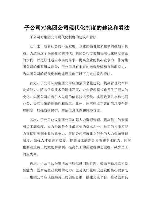 子公司对集团公司现代化制度的建议和看法