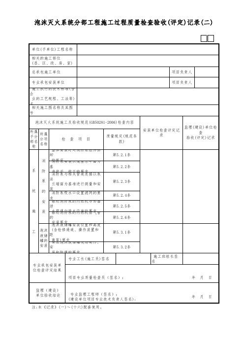 泡沫灭火系统分部工程施工过程质量检查验收(评定)记录(二)