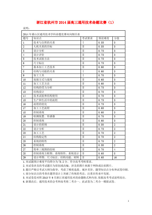 浙江省杭州市高三通用技术命题比赛(1)