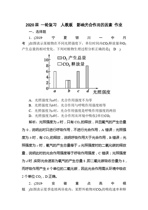 2020年高考 一轮复习  人教版  影响光合作用的因素 作业.doc