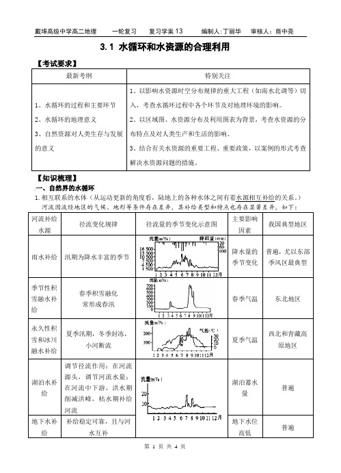 3.1地球上的水循环及水资源的合理利用