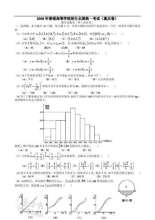 2006年高考数学试卷(重庆卷.理)含详解