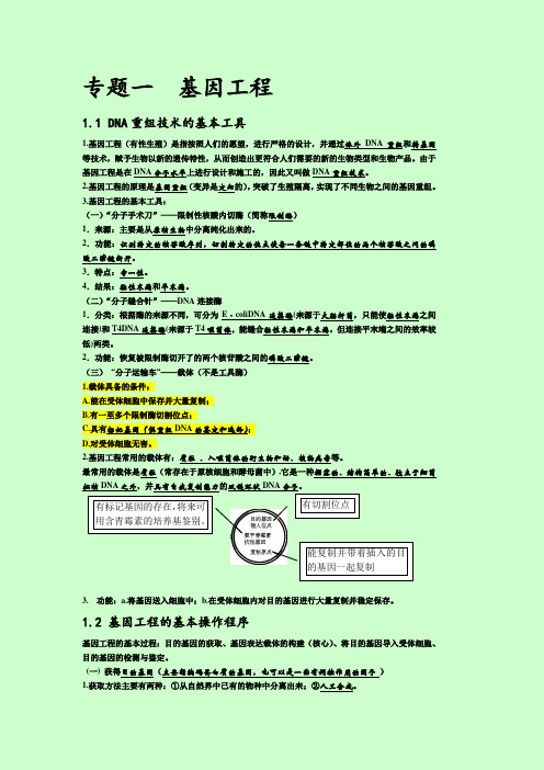 基因工程高中选修三生物第一单元知识点归纳