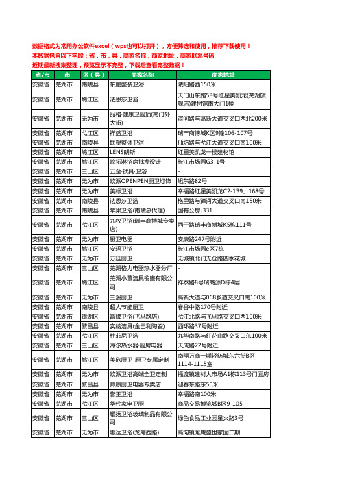 2020新版安徽省芜湖市卫浴工商企业公司商家名录名单黄页联系电话号码地址大全419家