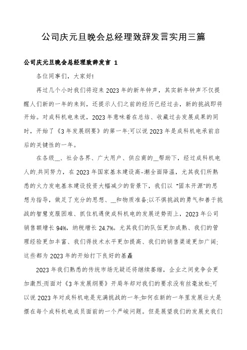 公司庆元旦晚会总经理致辞发言实用三篇