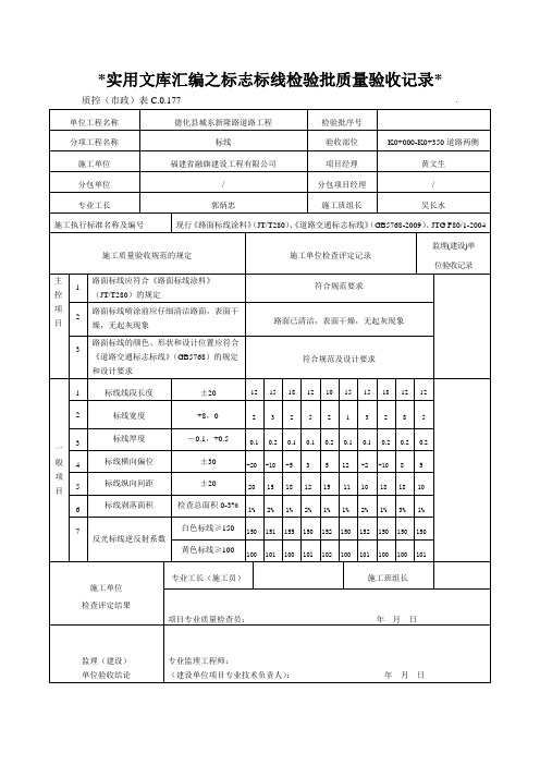 实用文库汇编之道路标志标线检验批质量验收记录