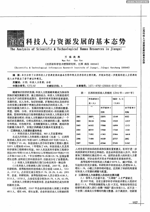 江西科技人力资源发展的基本态势