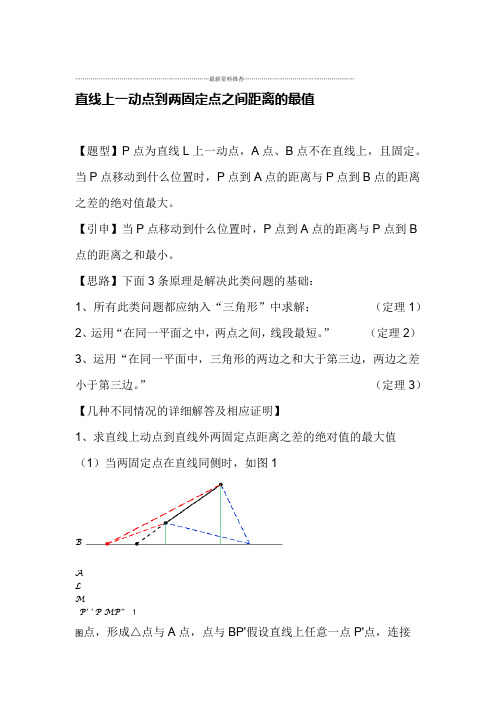 直线上一动点到两固定点之间距离的最值精编版