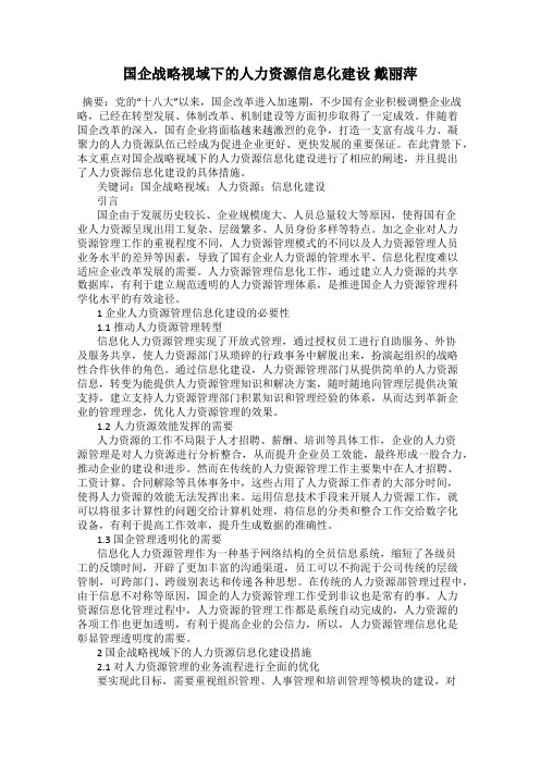 国企战略视域下的人力资源信息化建设 戴丽萍