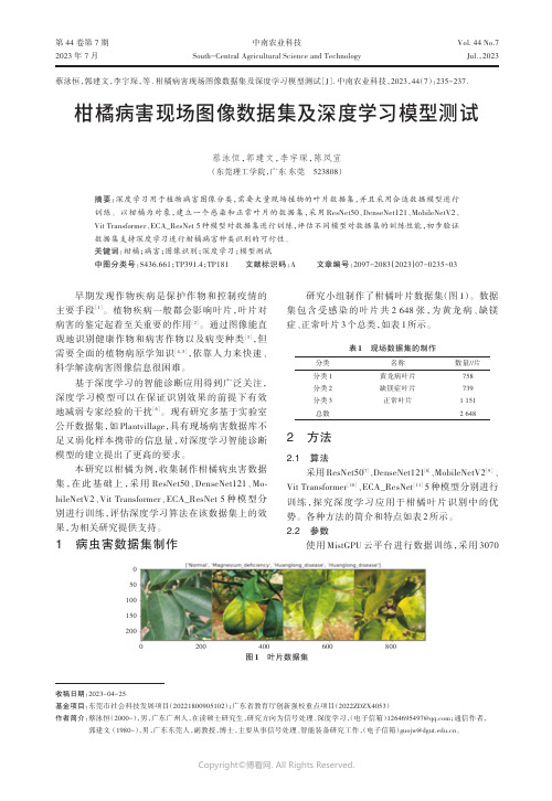 柑橘病害现场图像数据集及深度学习模型测试