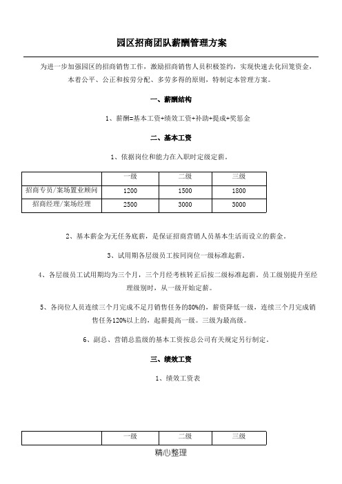 招商人员薪酬及提成