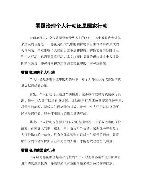 雾霾治理个人行动还是国家行动