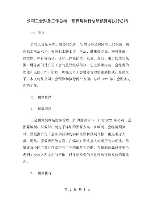 公司工会财务工作总结：预算与执行总结