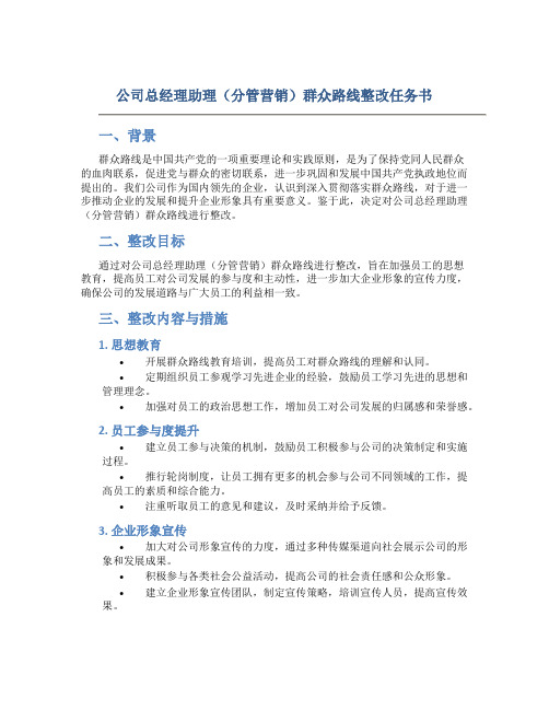 公司总经理助理(分管营销)群众路线整改任务书