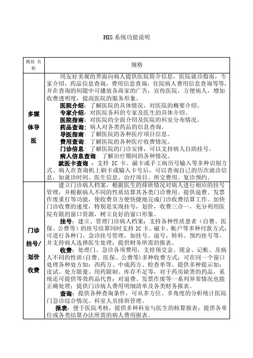 HIS系统功能说明