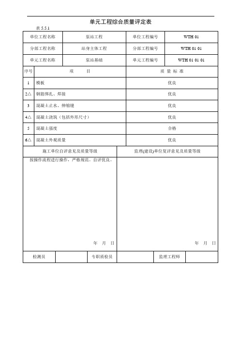 软基和岸坡开挖单元工程质量评定表