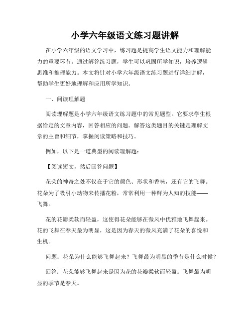 小学六年级语文练习题讲解