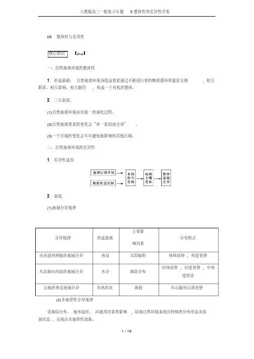 人教版高三一轮复习专题5整体性和差异性学案