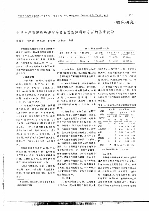 中枢神经系统疾病并发多器官功能障碍综合征的临床救治