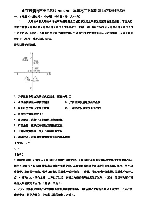 山东省淄博市重点名校2018-2019学年高二下学期期末统考地理试题含解析